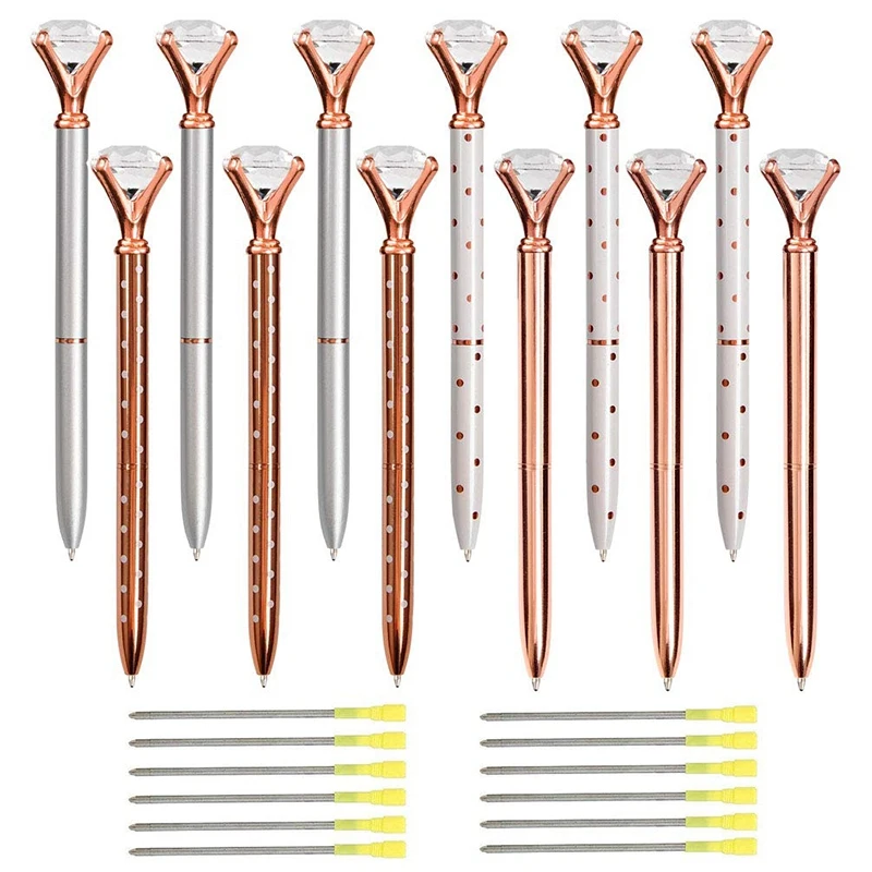 

12-Piece Diamond Ballpoint Pen with 12 Ballpoint Pen Refills and 1 Pencil Case, Rose Gold Pen, Bling Pen, Making Beautiful Gifts