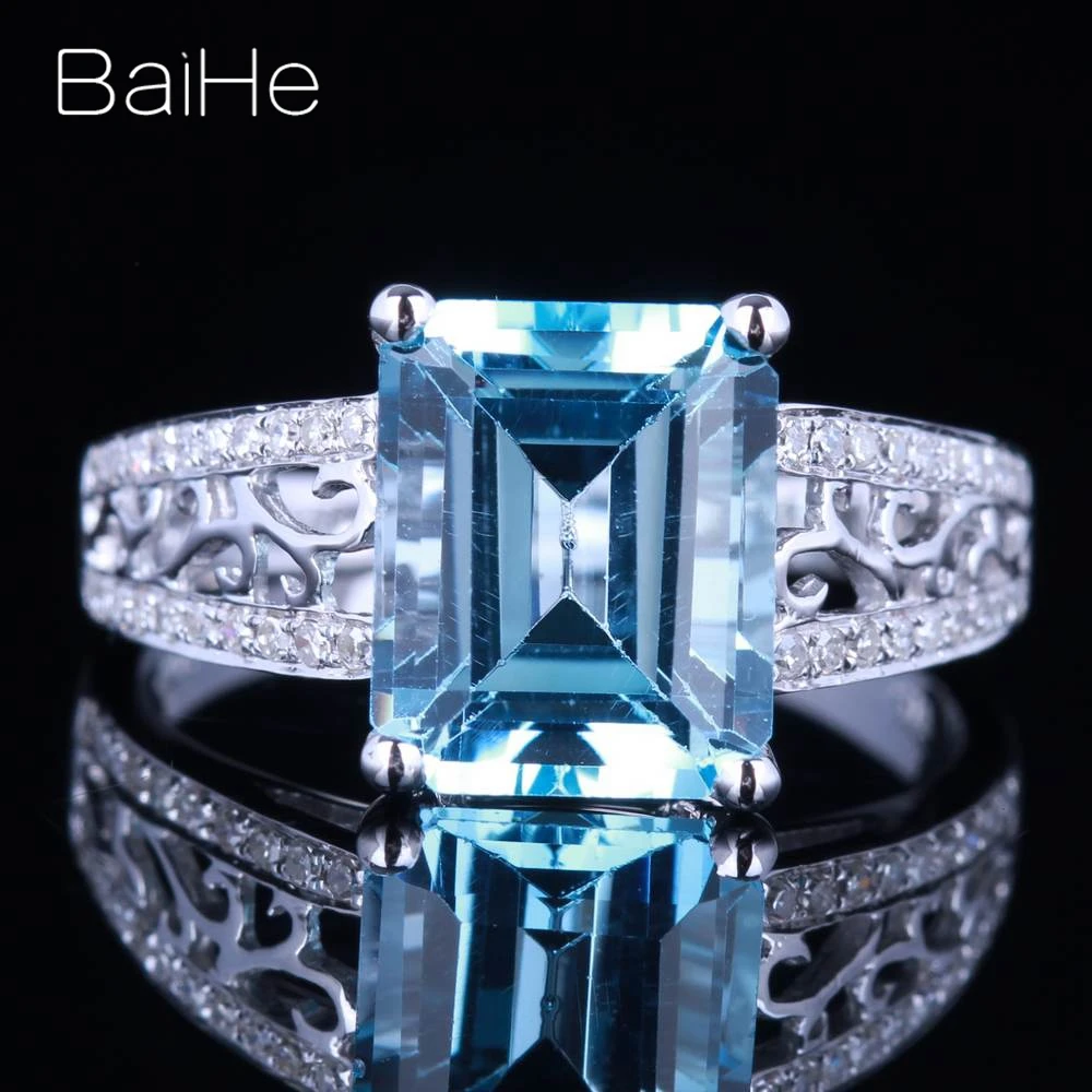 

BAIHE Solid 14K White Gold Sky Blue Topaz Ring Women Men Trendy Party Engagement Wedding Fine Jewelry Making anillos kroužky