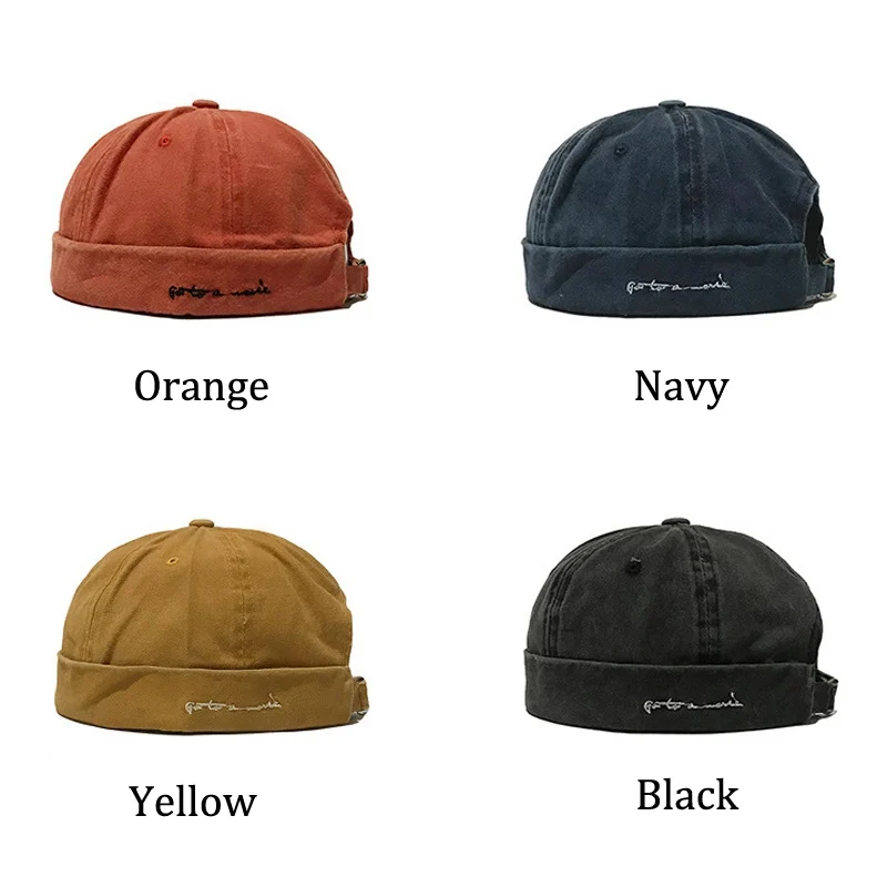 JNKET Washed Fabric Men Women‘s Skullcap Sailor Cap Beanies Hat Retro Brimless Hat Hip Hop Cap Outdoor Sport Casual Pumpkin Hat