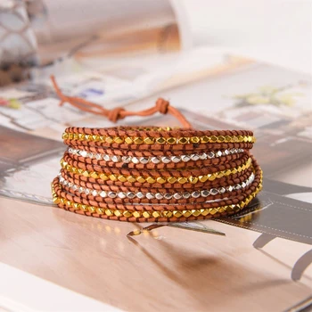

5 Layers Silver Color Gold Color Alloy Wrap Bracelets for Women Men Boho Geometric Metal Beaded Bracelet Unisex Fashion Jewelry
