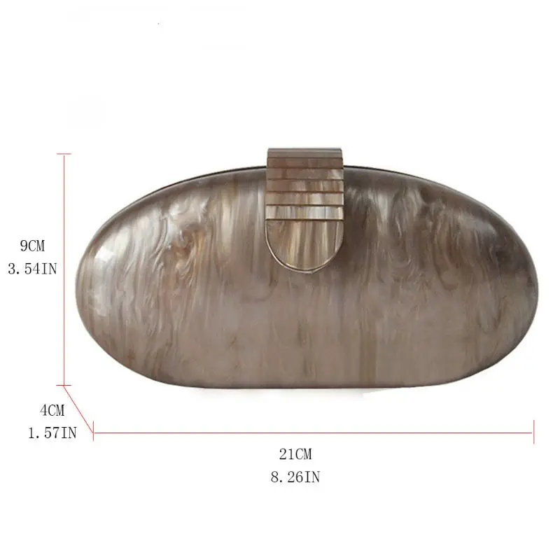 THINKTHENDO Women Long Round Acrylic Clutch Marble Evening Bag Party Handbag Bridal Purse