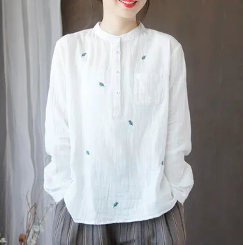 

Embroidery LEAF Fashion Korean Clothes Ladies White Tops Womens Plus Size Shirts Vintage Oversized Tee Shirts LT893S30