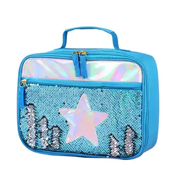 

free shipping Heart Star Sequins Insulated Lunch Picnic Bag Food Handbag Storage Pouch School Lunch Container para mujer