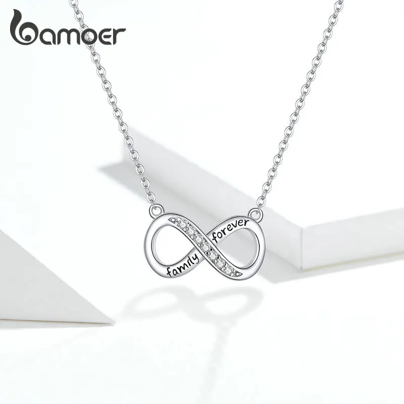 Женское короткое ожерелье bamoer серебряное на цепочке с надписью Forever Infinity Love