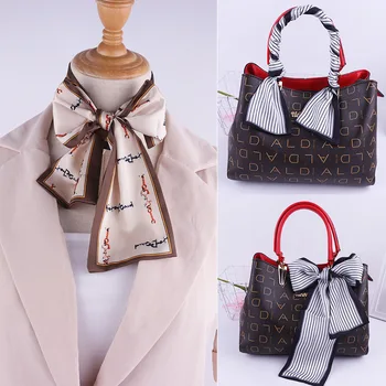 

Korean version of printed silk scarf with tiger head and deer narrow long decorative scarf hairband wrapped ribbon