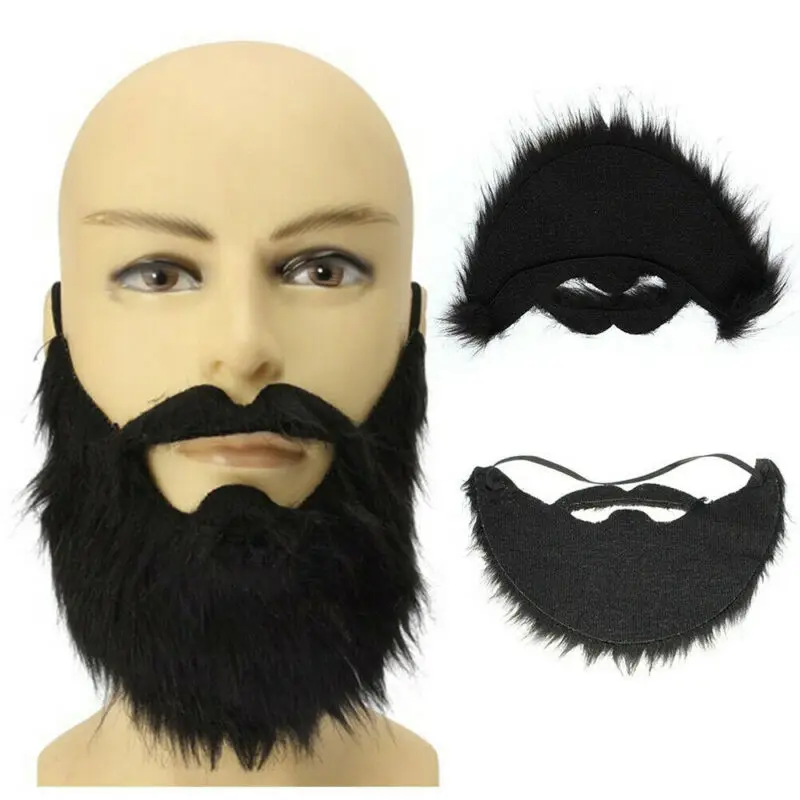 Mens black fake false 콧수염 goatee beard hair fancy dress costume outfit