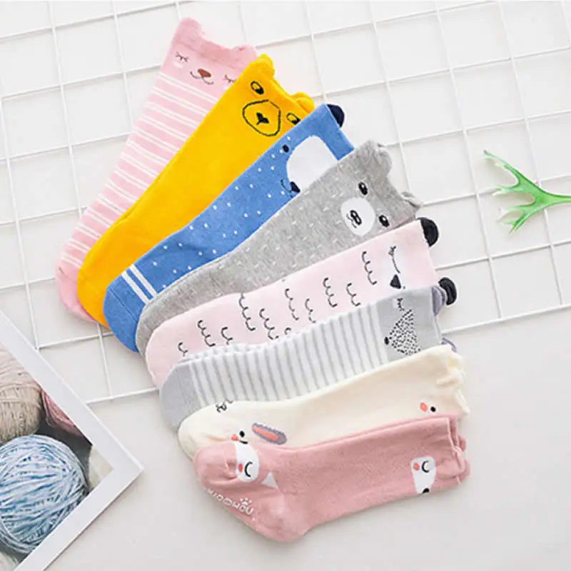 Chaussettes en coton pour nouveau-né | Chaussettes à motif d'animal, pour enfants garçons et filles, antidérapantes, chaussettes hautes aux genoux, pour bébés chat renard, infanterie mignonne