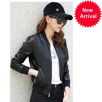 

Spring New Fashion Women Motorcycle Faux PU Leather Black bomber Jacket female Short student biker Coat ladies' leather jackets