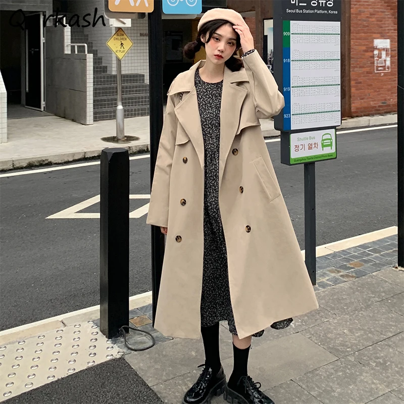 

Trench Women Khaki Prevalent Basic Clothes Solid Autumn High Street Temperament Popular Tunic Windbreaker Daily Style Harajuku