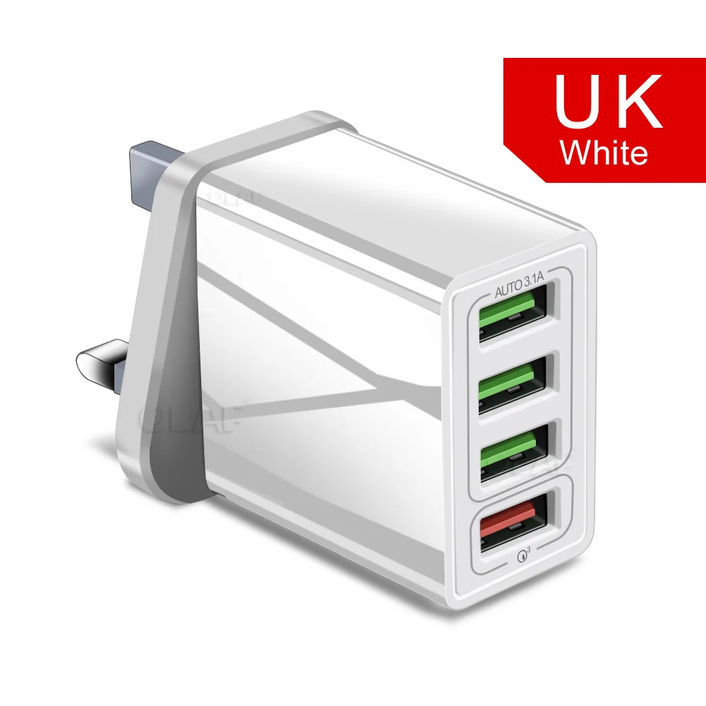 Suhach 3 USB зарядное устройство для iPhone X 7 samsung huawei Xiaomi светодиодный дисплей умный ЕС США Великобритания штекер Адаптер 3.1A настенное зарядное устройство для мобильного телефона - Тип штекера: UK Plug White