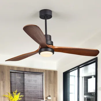 

Nordic ceiling fan light creative personality For Living Room solid wood fan light 2.4G RF Remote Control LED Chip AC220V