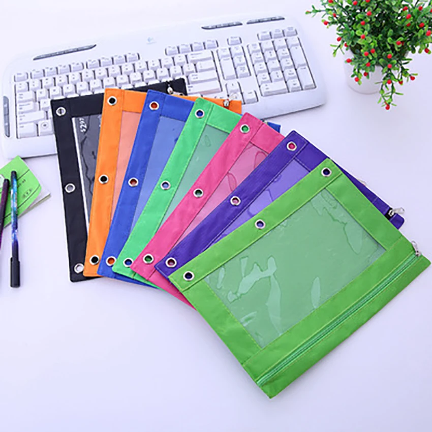 

3 Holes Zipper Document Folder Stationery Transparent File Storage Bag Papers Organizer Ring Binder Pouch School Office Supplies