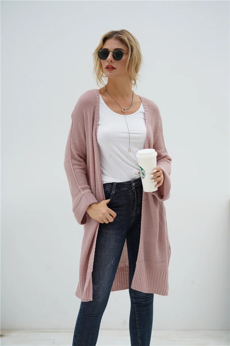 Fitshinling Boho длинный кардиган, зимнее пальто, Женский однотонный тонкий вязаный жакет с разрезом по бокам, женский корейский Кардиган, Свитер