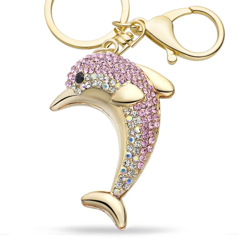 Dalaful Lucky Dolphin Кристалл Новинка животное Модный Брелок Сумочка пряжка Сумочка Подвеска для автомобиля брелок держатель для женщин K228 - Цвет: Pink