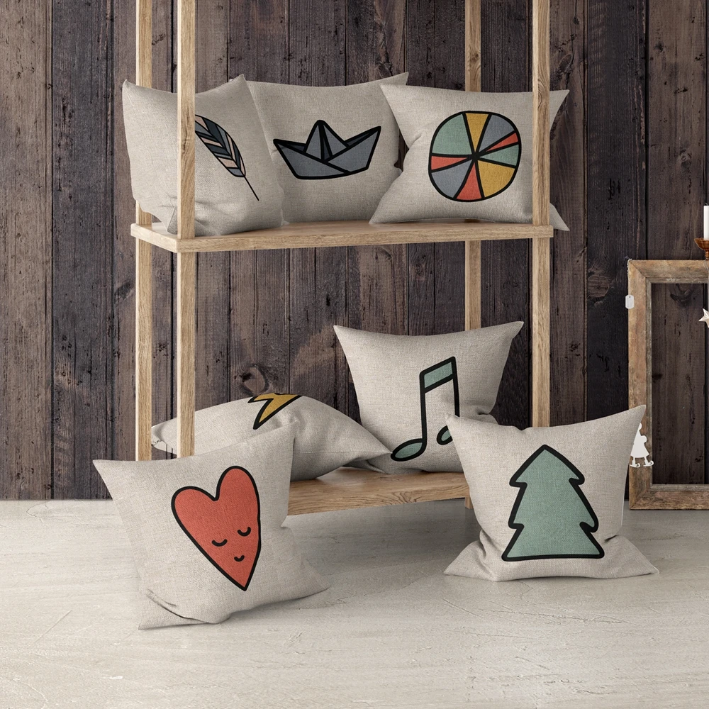 

Cartoon Cushion Cover Home Decor Textile Heart Printed Decorative Pillowcase Throw Pillow Case 45*45 40*40 Linen Car Sofa Bed