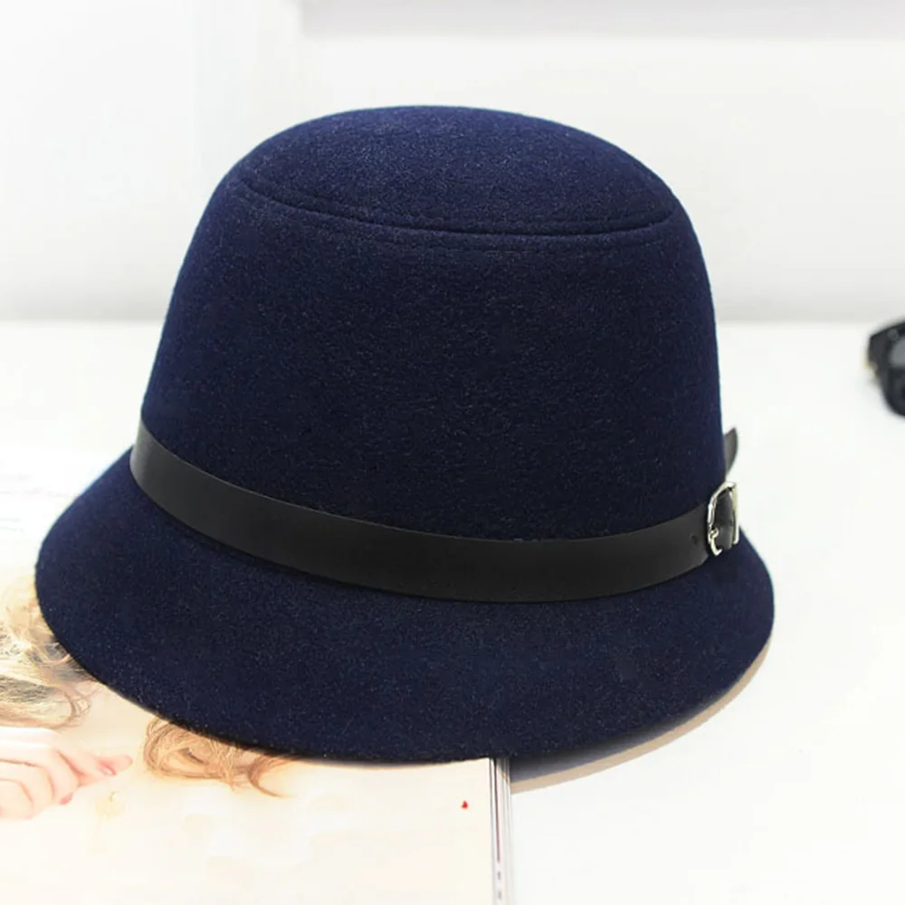HL0007 Dark-blue Женские фетровые шапки, женская шапка, Шляпа Fedora Gorro, осенняя шляпа, зимняя теплая шапка s, женские модные шапки, верхняя шляпа для девочек, шляпы Fedora, шерсть - Цвет: HL0007 Dark-blue
