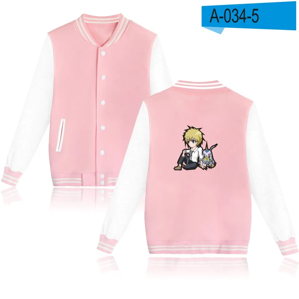 pink and white Топы Digimon Adventure, бейсбольная куртка, монолитные толстовки, мужские хип-хоп толстовки Gabumon аниме, мужская толстовка с капюшоном, модная зимняя куртка - Цвет: pink and white