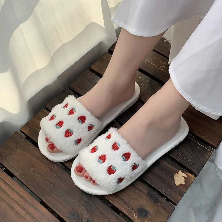

Slipper Women's 19 Autumn & Winter New Style Korean-style Suede Cute Fruit Embroidered Line-styled Home Warm