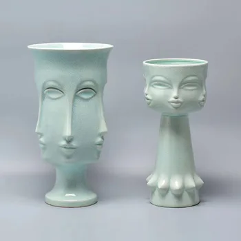 

Nordic Style Many-sided Human Face Stereoscopic Abstraction Ceramics Flower Pot Living Room Desktop Arrange Flowers Vase X3282