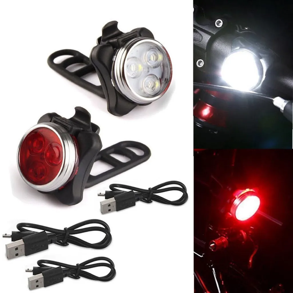 

Bicycle Light Built-in Battery Rechargeable USB LED Bicycle Light Flashlight with Bicycle Accessories Red and White Set 2 Lights