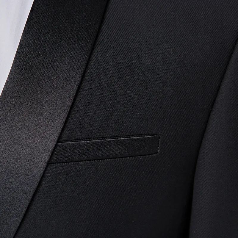 Shenrun мужской смокинг Slim Fit модный черный 2 шт. костюм шаль лацкан пиджак брюки Свадебный банкет Вечеринка Выпускной певец и ведущий костюм