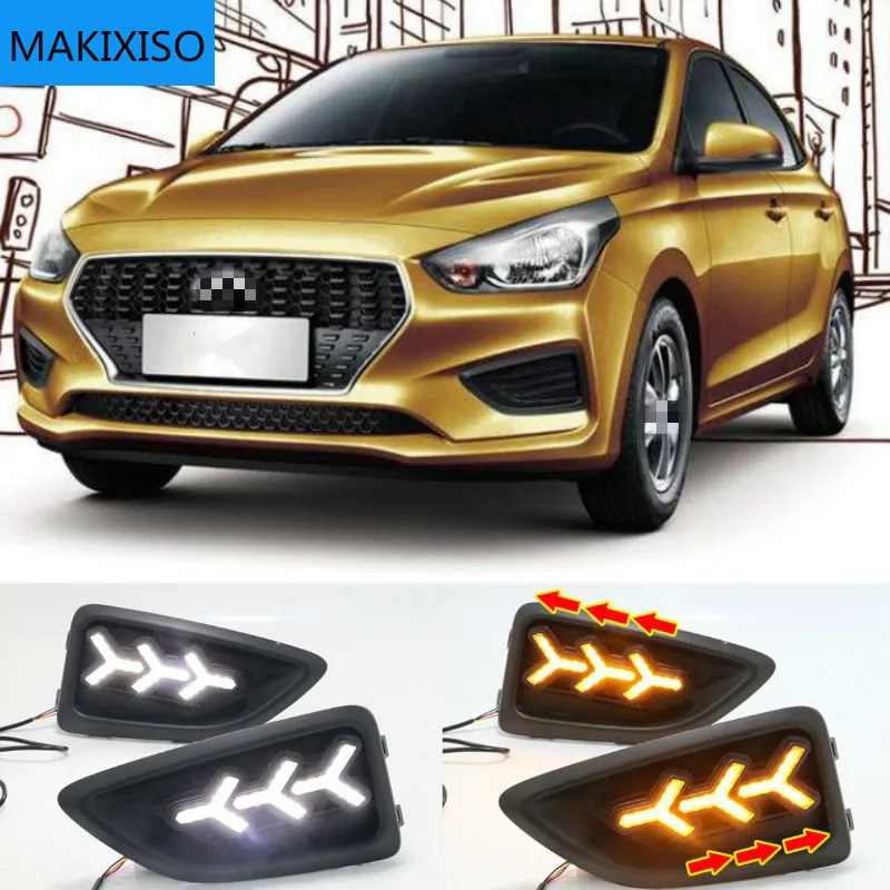 

2Pcs For Hyundai Accent VERNA 2017 2018 Fog Lamp Day Light with Turn Signal Function LED DRL Daytime Running Lights