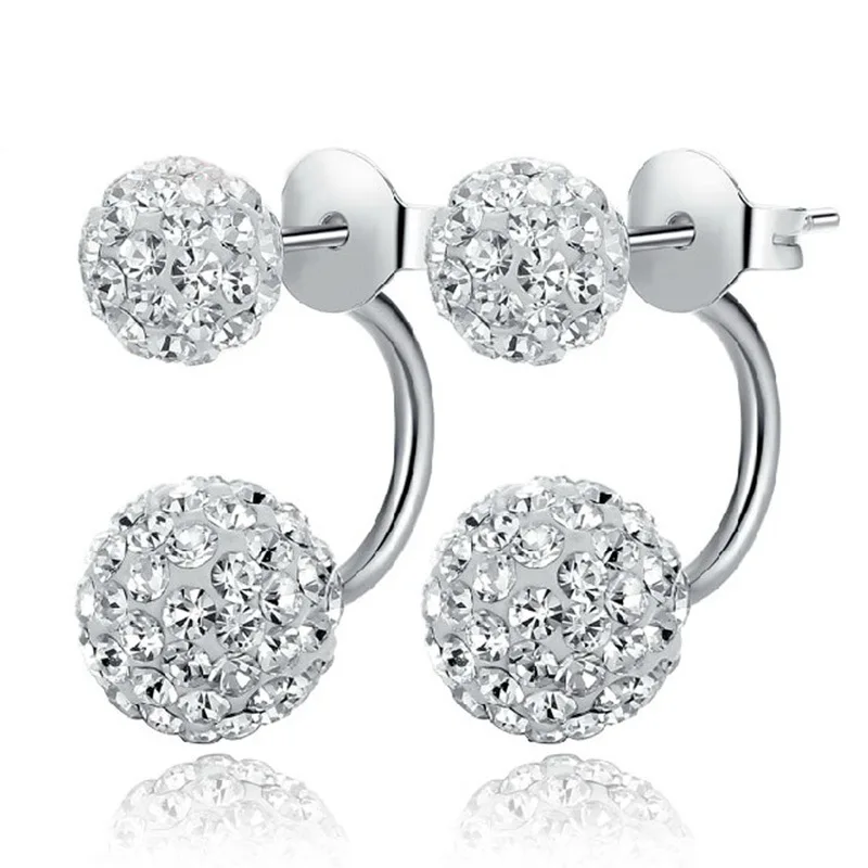 ModaOne Classic 925 plata esterlina aretes de dos lados cuentas llanas de cristales pendientes de botón con bola para mujeres