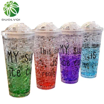 

Duolvqi Summer ice bottles Fruit Juice Drink bottles Double-deck Plastic Drinking Ice Cool Bottle Portable High-capacity Bottles