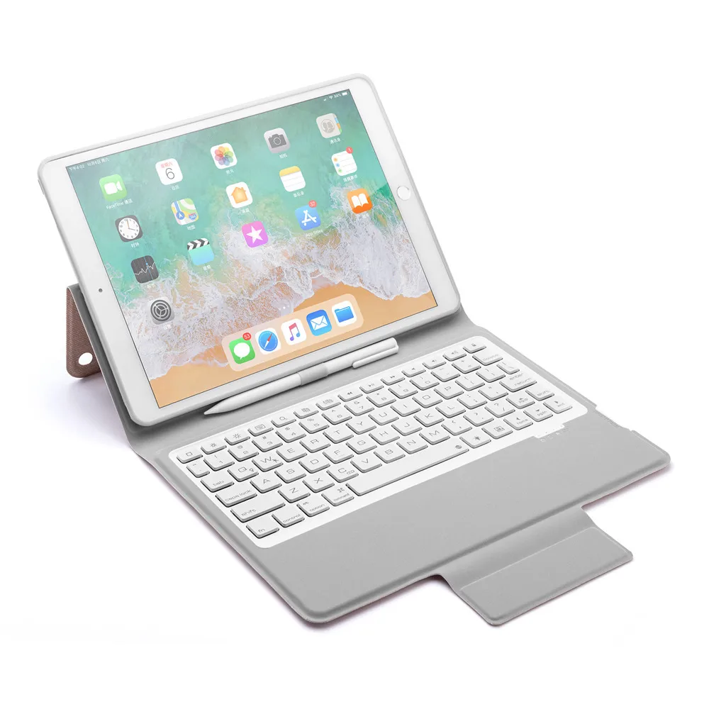 Для iPad 10,2 ультра тонкий 7 цветов подсветка Bluetooth русский/Иврит/Испанский Клавиатура Чехол встроенный карандаш держатель