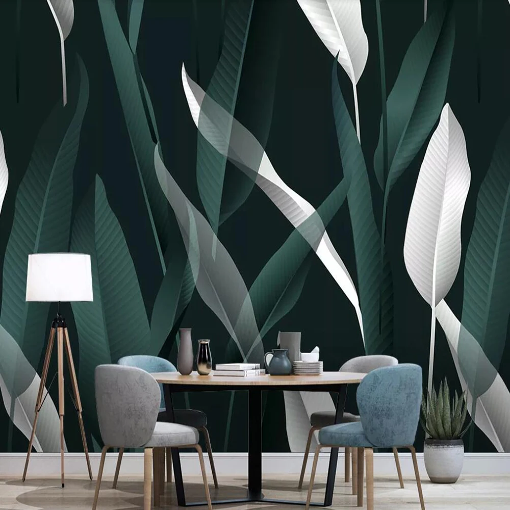 Custom 3D wallpaper mural hand painted watercolor nordic modern minimalist tropical leaf background wall decoration | Обустройство