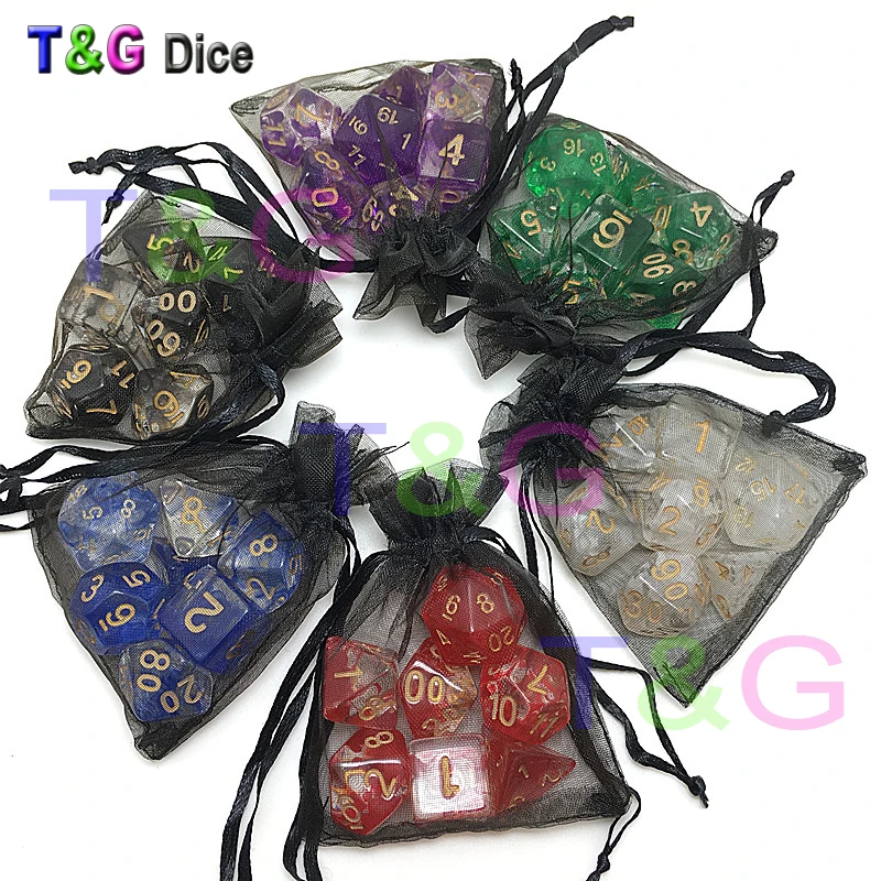 Новый Набор из 7 игральных костей многогранная Туманность игра DnD plus сумка d4 d6 d8 d10