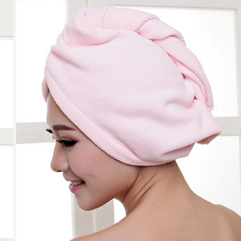 Urijk, 1 шт., полотенце для волос, тюрбан для волос, микрофибра, быстро сохнет, ткань из сверхтонкого волокна, однотонные аксессуары для ванной комнаты, обернутые волосы, шапка - Цвет: pink