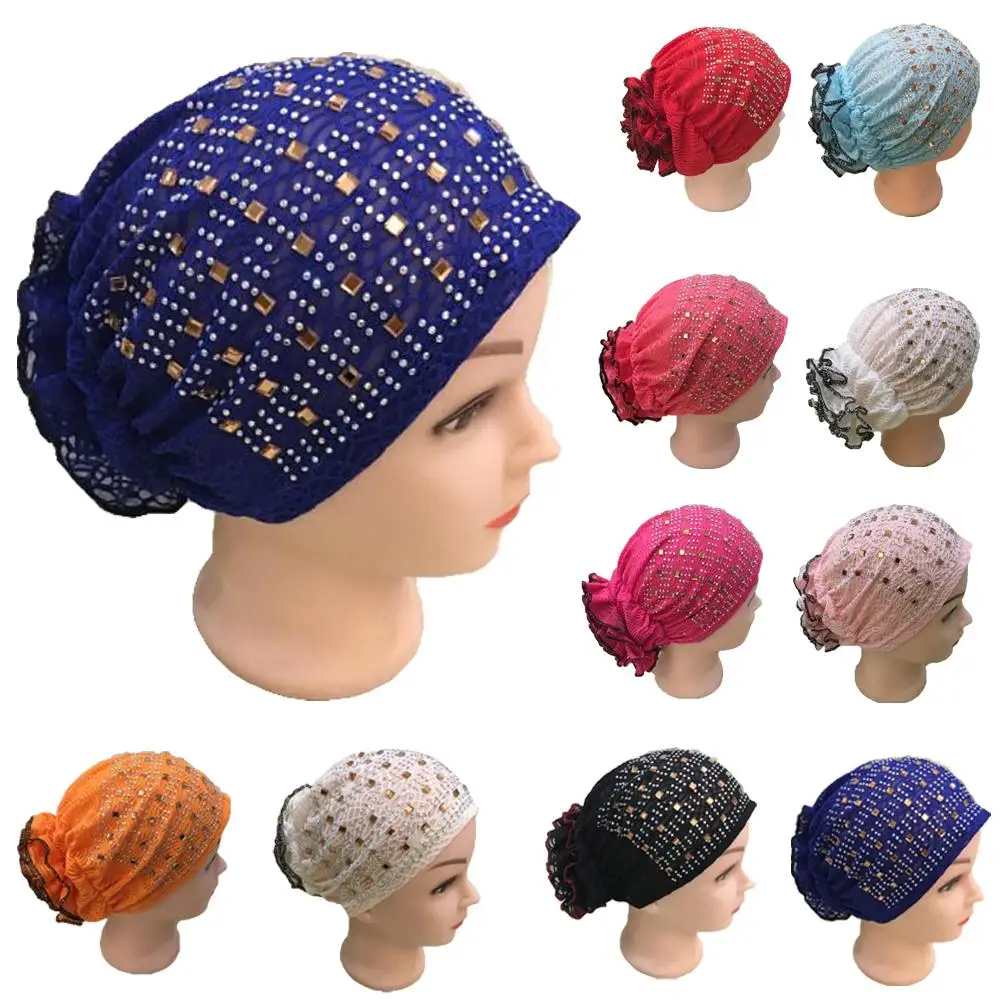 Kids Girls India Hat Muslim Flower Cancer Chemo Beanie Scarf Turban Cap Hot Drilling Skullies Bonnet Headwrap | Тематическая одежда