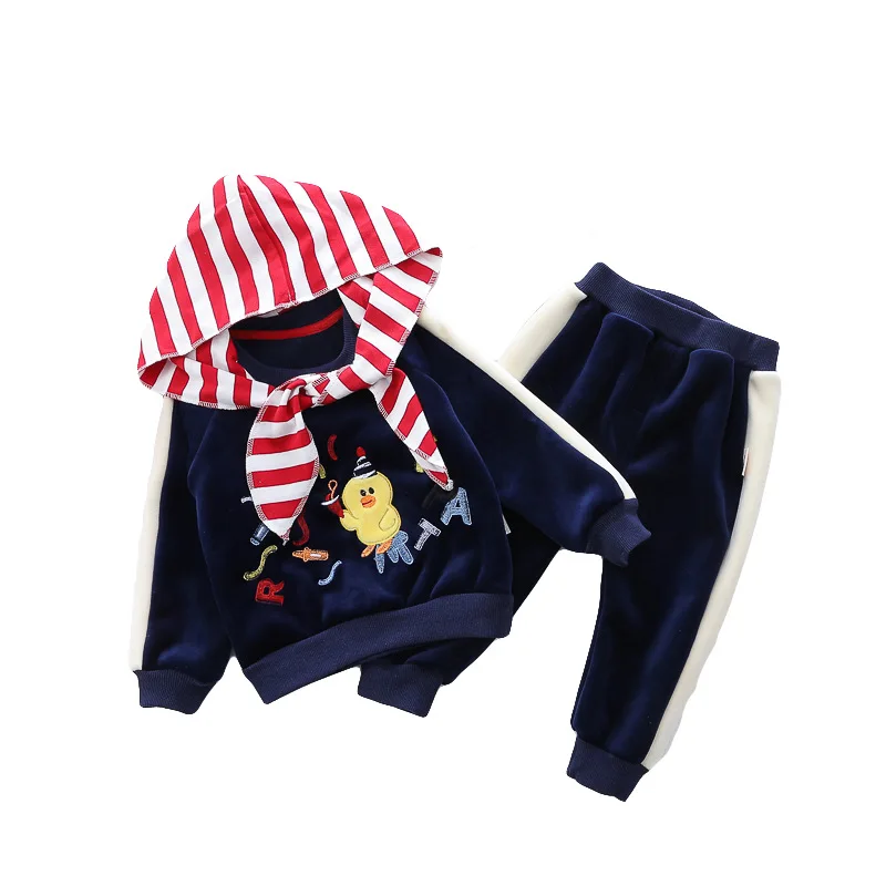 0-4 years winter boy girl clothing set casual thicker warm cartoon cute kid suit children baby clothing hoodies+pant 2pcs