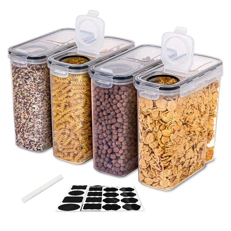 plastic storage bins 4Pcs Cereal Storage Containers Airtight Food Storage Box Large PP Kitchen Keeper Easy Pouring Lid Sealed Cans plastic storage box