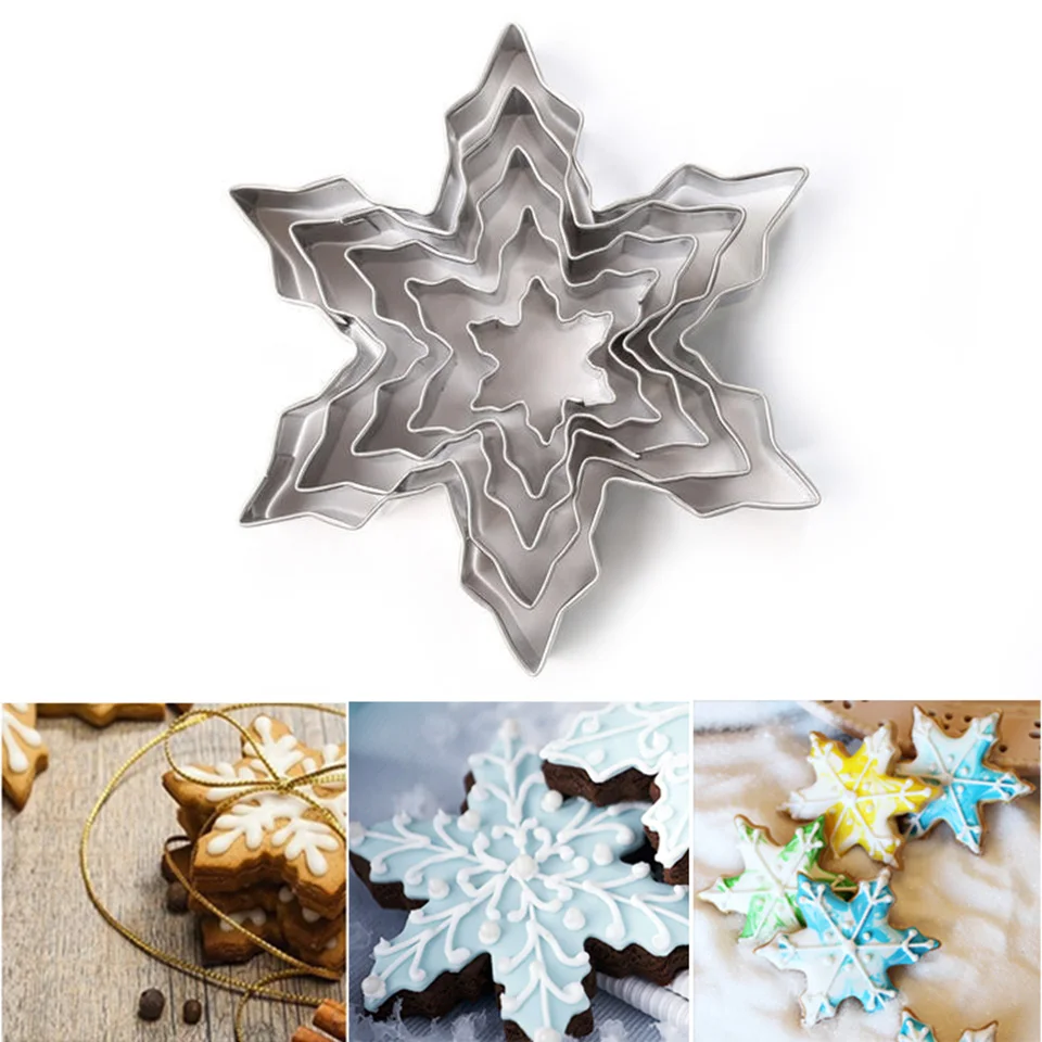 

5pcs Snowflake Cookie Cutter Christmas Cutter Stainless Steel Cookie Mold Baking Biscuit Gingerbread Mold Cookies Cutter Kitchen