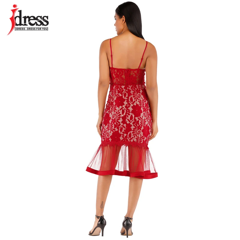 IDress, большой размер, Вышитое облегающее платье, Vestidos De Fiesta De Noche, женское элегантное платье в виде рыбьего хвоста, сексуальное платье на бретелях, кружевные платья