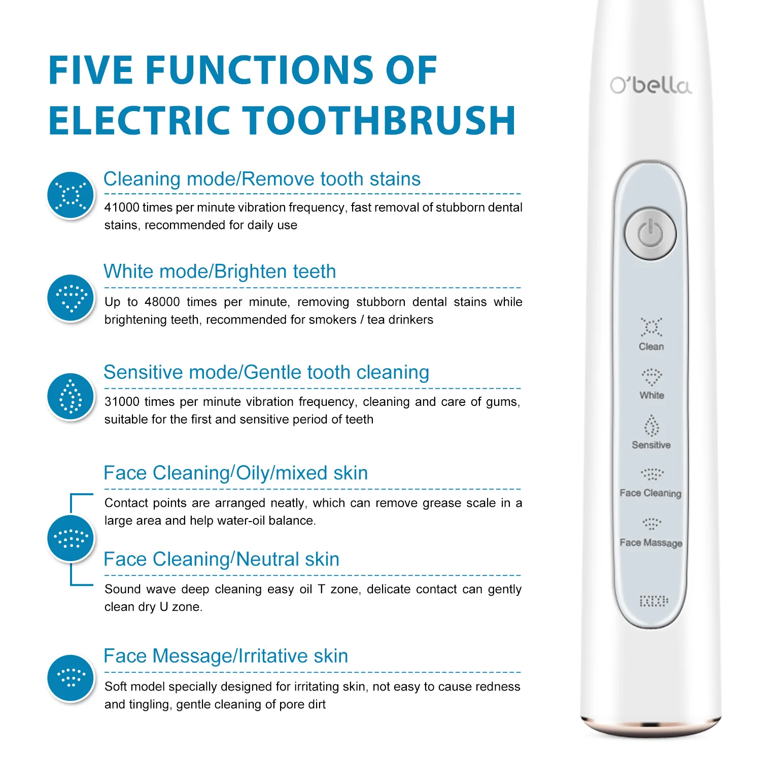 O'bella T10 Electric Toothbrush USB Rechargeable Sonic Electrric Toothbrush Upgraded Ultrasonic Toothbrush Face brush O'bella T10 Electric Toothbrush USB Rechargeable Sonic Electrric Toothbrush Upgraded Ultrasonic Toothbrush Face brush