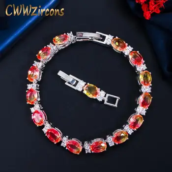 

CWWZircons Natural Rainbow Fire Red Cubic Zirconia Crystal Tennis Bracelet for Women Romantic Gift Femme Fine Jewelry CB242