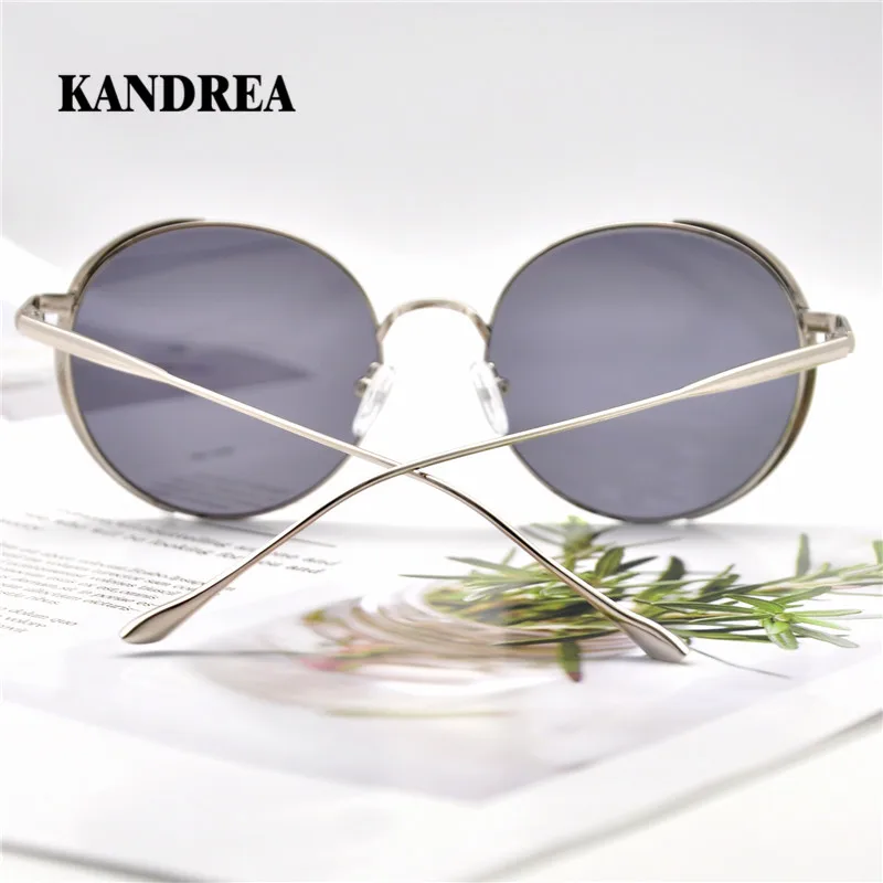 KANDREA, Женские винтажные солнцезащитные очки, Круглая Большая оправа, очки, металлическая оправа, очки для вождения, очки, прозрачные очки для женщин