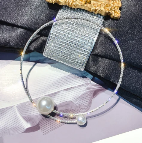 Колье из искусственного жемчуга ожерелья для женщин Bijoux Золото Серебро Цвет Стразы Torques ожерелья массивные ювелирные изделия