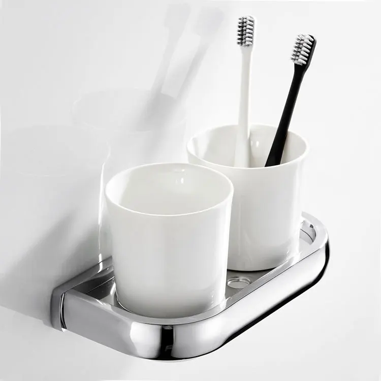 

Bright Silver Simple Brass Electroplated Toothbrush Cup Holder Chrome su Cup Toothbrush Set Double su Cup Toothbrush Double Cup