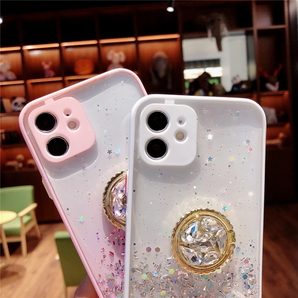 Funda Con Purpurina Y Soporte De Cristal Para Xiaomi Redmi Note 9 Pro, 8,  9s, 10 Lite, 9a, 9c - Carcasas Y Estuches Para Móviles - AliExpress