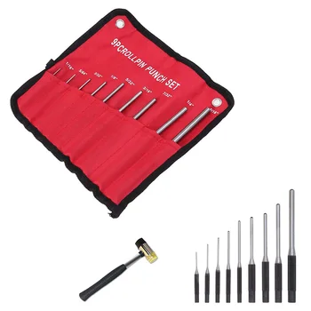 

9Pcs Professional Roll Pin Punch Set AR15 Gun Bolt Catch Roll Up Case Tool Kit with Double-Faced Soft Rubber Mallet Hammer Tool