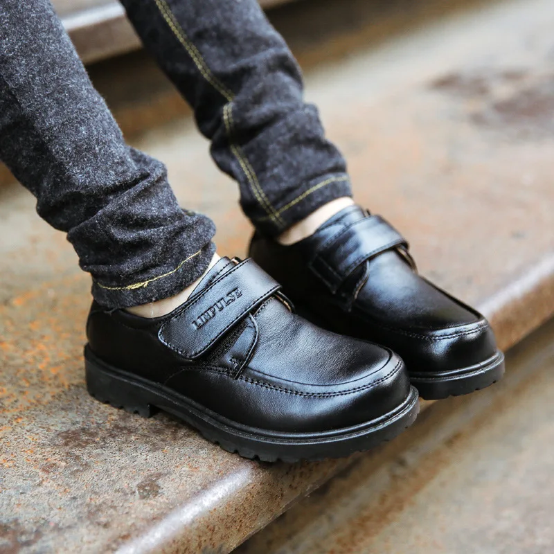 

BOY'S Leather Shoes Cowhide Children Dress Table yan chu xie Students Plus-sized zhen pi hua Children's Shoes Black And White wi