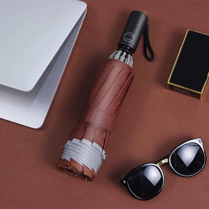 YADA Reflective Stripe Automatic Umbrella Cat Folding Rainy Reverse Umbrellas For Women Men UV Stripe Inverted Umbrella YD200051