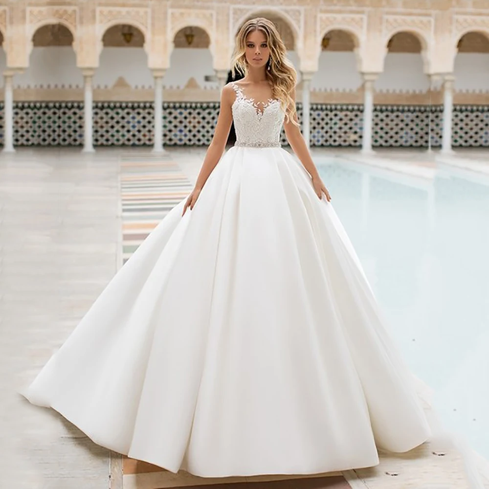 Sexy A Line Wedding Dress Lace Appliques Satin Bridal Dress Bohemian Wedding gowns Floor Length Customized vestido de noiva 9 H6c86abcc8c8f411c97028383799531708