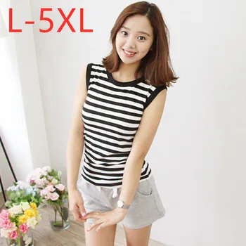 

New 2020 summer ladies plus size tank tops for women large sleeveless loose elastic white stripe camisole top blouse 3XL 4XL 5XL
