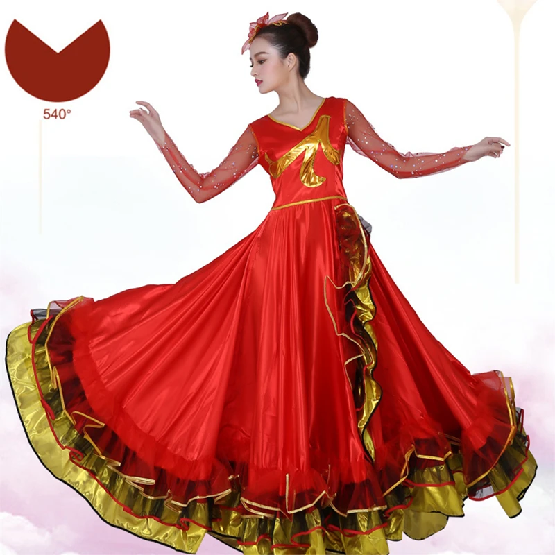 Color4 540 Женское испанское платье, юбки для фламенко, танцевальные костюмы, испанская Цыганская юбка, большой танец, цветок, хор, сценическая одежда для женщин - Цвет: Color4 540