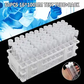 

Kicute 60pcs/pack Lab Glass Test Tube With Caps Stoppers And Test Tube Rack Holder Stand Laboratory School Educational Supplies